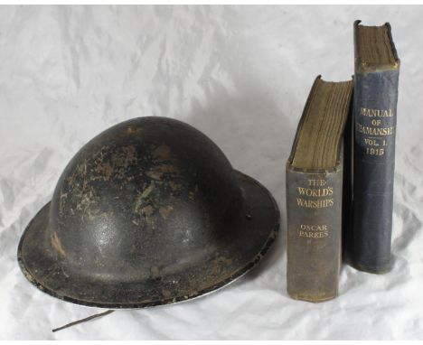 A WWII Civil Defence / ARP steel brodie helmet, impressed mark 'JSS' for Joseph Sankey &amp; Sons Ltd, together with 'Manual 