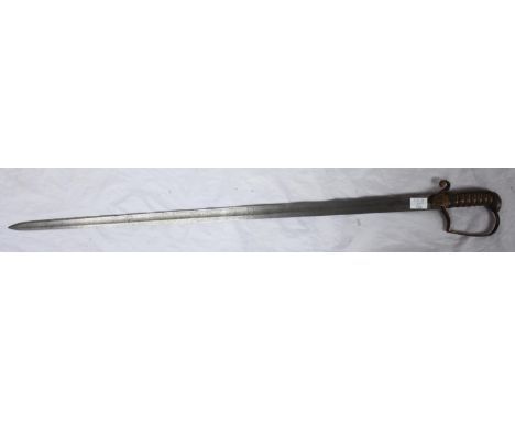A c.1820 Naval Warrant Officer's Sword, with 32" full-length fullered blade, brass langets with engraved fouled anchor, brass