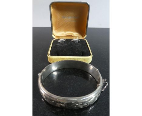 A Silver Bangle, Birmingham 1971 Together with a Pair of Jasperware Earrings 