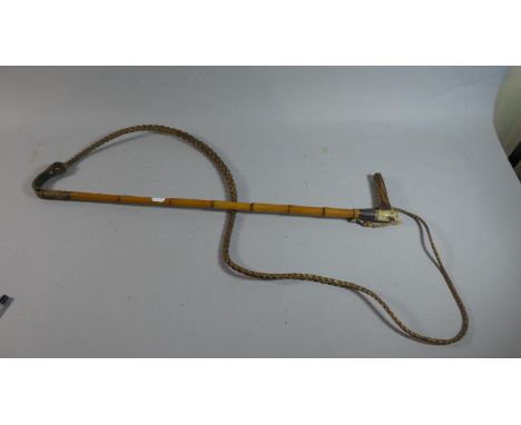A Vintage Silver Mounted Bamboo Bone Handled Hunting Crop by Swaine of London 