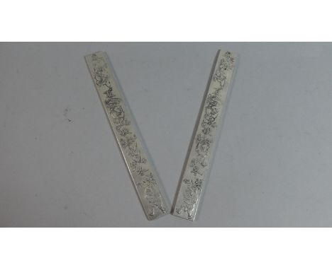 Two Chinese White Metal Scroll Weights, Both Signed, 23cm Long 