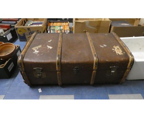 A Vintage Canvas Covered Travelling Trunk, 91cm Wide 