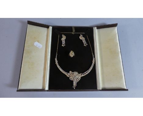 A Vintage Suite of Diamante Jewellery to Include Necklace, Earrings and Dress Ring 