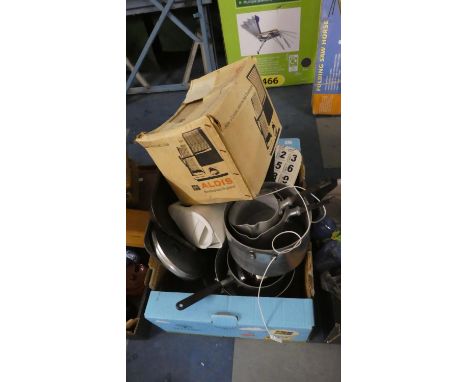 A Box Containing Kitchenwares Slide Projector, Telephone etc 