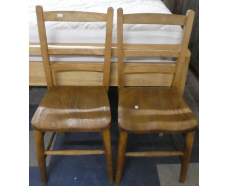A Pair of Edwardian Elm Seated Ladder Back Chairs 