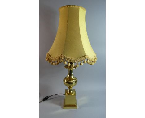 A Large Modern Brass Table Lamp of Vase form, Complete with Shade, Total Height 81cm 