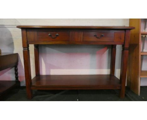 A Reproduction Mahogany Hall Side Table with Two Top Drawers and Stretcher Shelf, 118cm Wide 