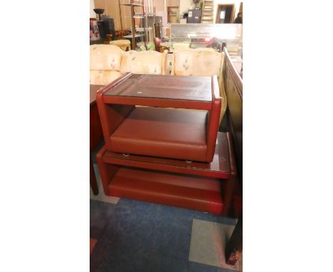 Two Graduated Leather Effect Coffee Table Trollies 