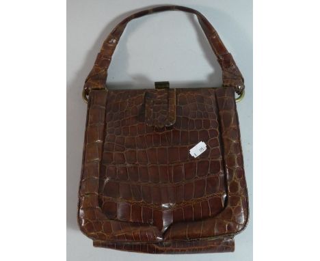 A Vintage Crocodile Skin Ladies Handbag 