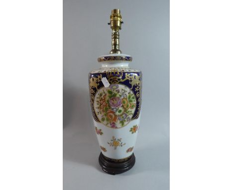 A Large Oriental Style Ceramic Table Lamp Base with Floral and Gilt Decoration, 46cm high 