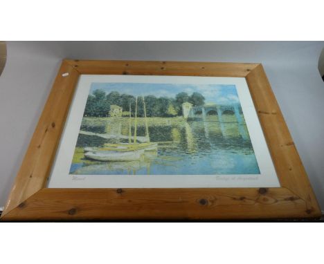 A Large Pine Framed Monet Print, Bridge at Argenteuil, 7cm Wide 