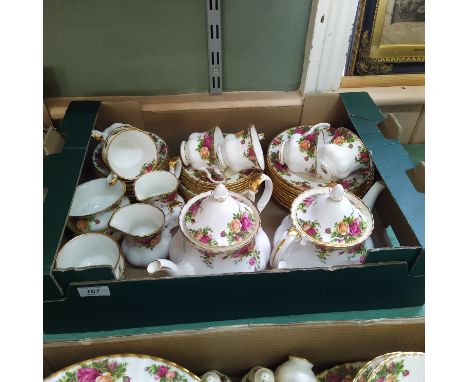 Royal Albert 'Old Country Roses' tea service comprising of ten saucers and eight cups, two sugar bowls, two cream jugs, two t