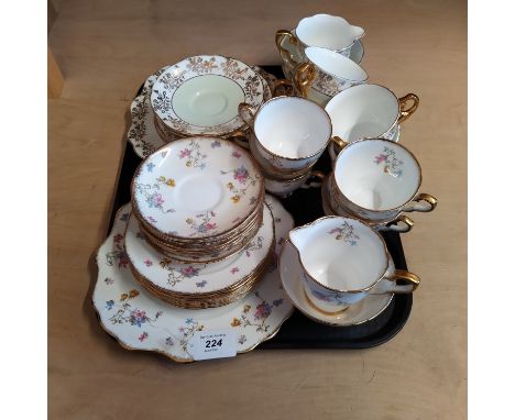 A six setting Royal Stafford Violets Pompadour tea set plus a C &amp; S six setting tea set