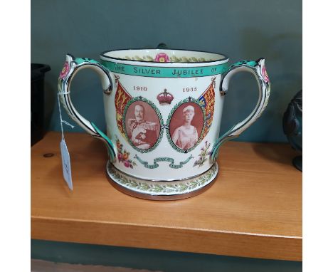 A pottery tyg commemorating the Silver Jubilee of King George V and Queen Mary Subscribers Copy No.15 by Copeland, retailed b