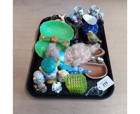 Mixed china etc to include a Beswick gold crest, dog cruet set plus a Steiff style small toy dog