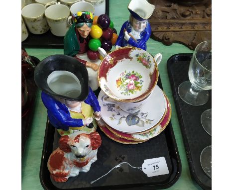 A Royal Doulton The Old Balloon Seller HN 1315, two 19th Century Toby jugs, a small Staffordshire dog (as found) plus Shelley