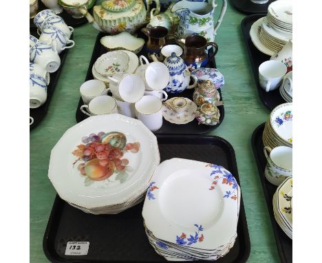 Assorted tea wares including Worcester part tea set including teapot, two copper lustre jugs, three small teapots and a fifte