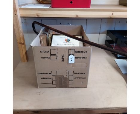 A selection of vintage books, two cribbage boards plus a framed certificate for the Award of the Meritorious Service Medal pl