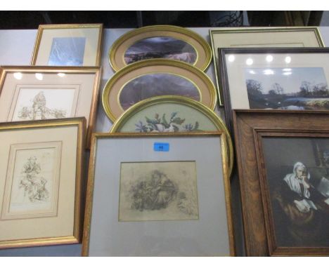 Seven miscellaneous prints to include a Fillippino Lippi reproduction, together with a framed photograph of a bridge on a fro