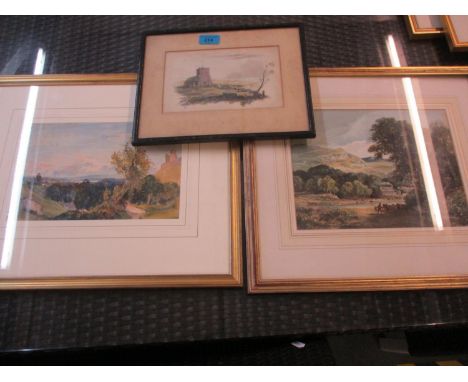 Robert Thorne Waite - a landscape with a path and ruins, watercolour, framed and glazed, 19th century British School - landsc