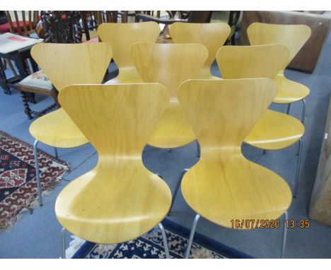 A set of eight Jacob style light wooden chairsLocation: C 