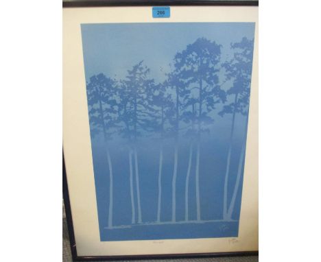 Kristine Nason - Blue Mood, a print, signed lower right hand margin in modern blue painted frame 