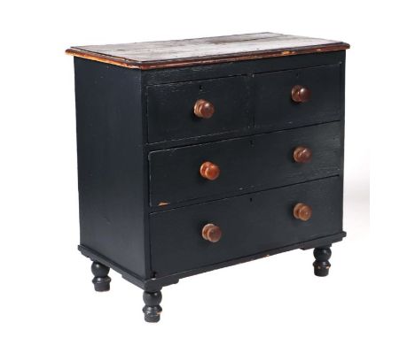 A Victorian painted pine chest of two short and two long drawers, on turned feet, 184cms wide.
