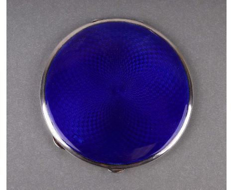 A silver &amp; guilloche enamel compact, Birmingham 1933, 8.5cms diameter.