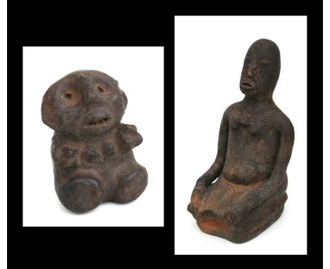 African Art / Tribal Art: A Djenne terracotta female figure. 25cm high  together with a Shambala( Tanzania) clay female figur