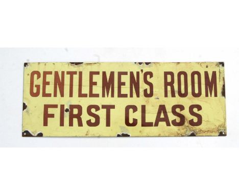 An enamel sign 'Gentleman's Room First Class', 60 by 22cms.Condition ReportThere is no age to this sign.