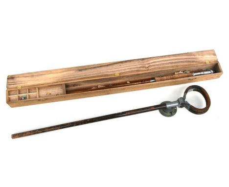 A vintage Arai three-piece fly fishing rod with two extra tips, boxed; together with a John Collyer shooting stick (2).