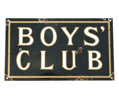 An enamel sign 'Boys Club', 37 by 22cms.Condition ReportThere is no age to this sign.