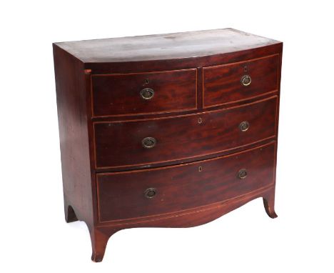 A Regency Mahogany bowfronted chest with two short and two graduated long drawers on splay bracket feet, 92cm wide Condition 
