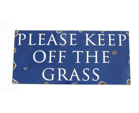 An enamel sign 'Please Keep Off The Grass', 60 by 28cms.Condition ReportThere is no age to this sign.