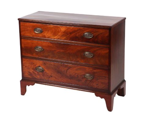 A late 19th century mahogany chest of three long graduated drawers, 92cms wide.Condition ReportThe chest of drawers has been 