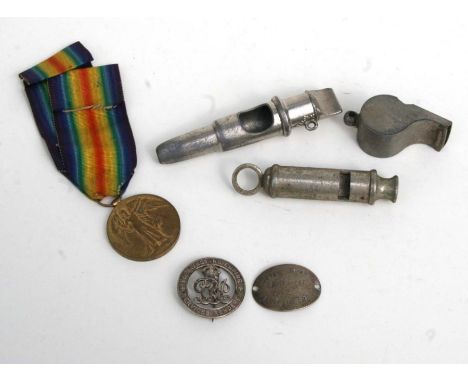 A WWI Victory medal to T- 342977 PTE.JG Knight, A.S.G, WWI wound badge numbered B72248, a silver royal army medical corps pla