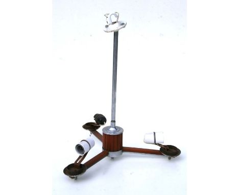 An Art Deco chrome and phenolic three-branch ceiling light.