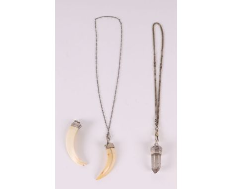 German Oktoberfest hunting jewellery comprising of, wild boar trophy tusks and Bavarian rock crystal pendant (3)