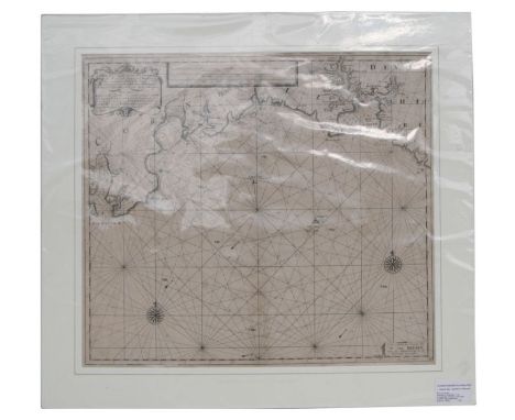 Van Keulen (Gerard) - an 18th century uncoloured compass map, Cornish Coast, Big Berry to Falmouth, mounted but unframed, 59 