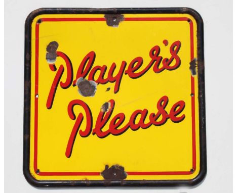 An original vintage Player's Please' enamel advertising sign, 60cms square.