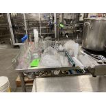 LOT OF beakers, hydrometers, measuring cup, funnels, brushes