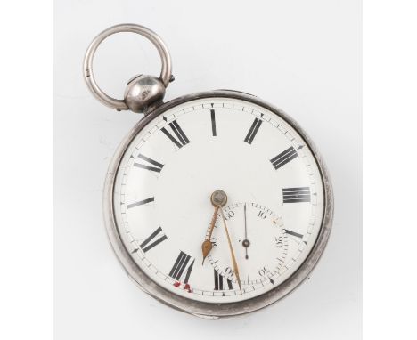 A George IV William Thomas, London, silver cased open face key wind fusee movement pocket watch, the white enamel dial having