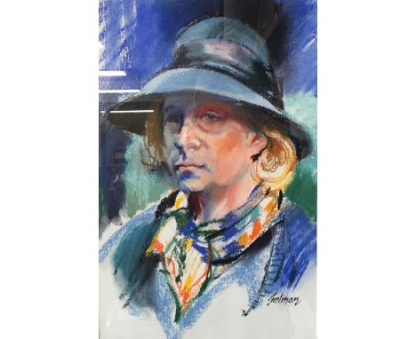 M. R. SALMON p, framed, signed, chalk on paper titled 'Pauline in Barabaras Hat' 49cm x 32cm.