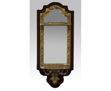 A 19th Century French mirrored shelf with gilt and red velvet frame.