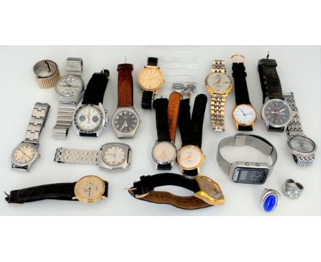 A collection of fifteen wrist watches, to include the names Tissot, Timex, Favre-Leuba, Citizen etc., along with watch bracel