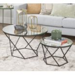 10 X WAYFAIR DESIGNS SET OF 2 NESTING TABLES GEOMETRIC DESIGN, GLASS, BLACK RRP £299.99
