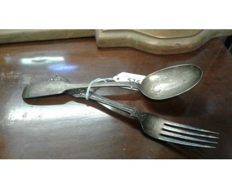 with Dublin 1840 John Sawyer hallmark , and a William IV Irish thread and shell pattern dinner fork, with Dublin 1834 I.F hal