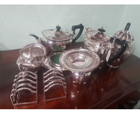 including a four piece teaset, a brightcut Sheffield teapot and other wares 