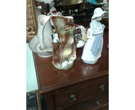 including a Mao figure of a girl holding a dog, a tree trunk jug, an Aynsley poesy and other wares 