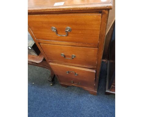 of rectangualr form with moulded top above four equal drawers all with drop handles terminating in bracket feet, 42cm wide 